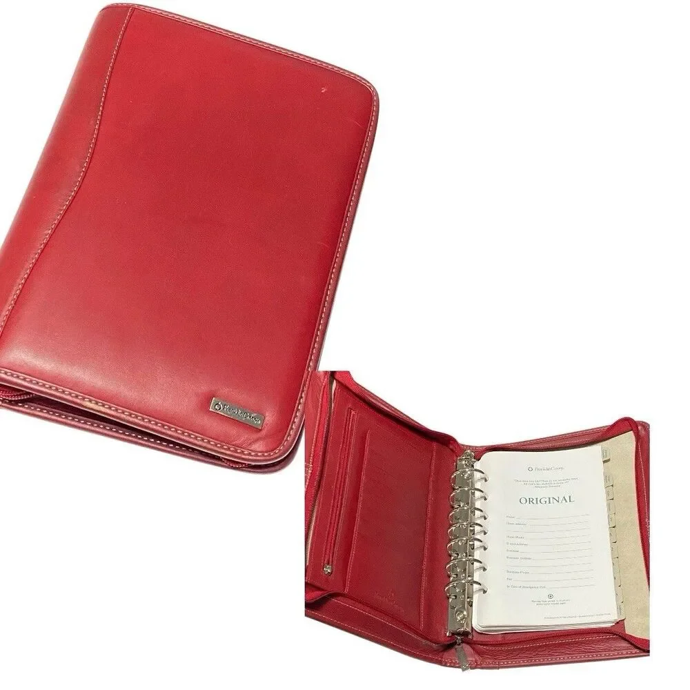 Franklin Covey RED LEATHER Zip SOME PAGES Planner 5.5”x 8.5” CLASSIC